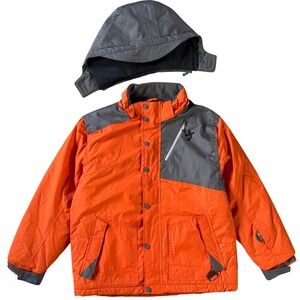 Big Chill Freestyle Winter Hooded Jacket Boys 14 16 Orange Gray Ski Snowboarding